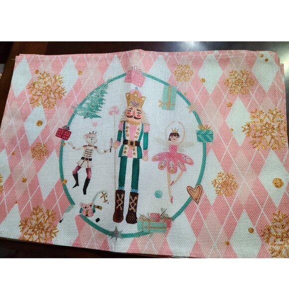 Nutcracker Placemats Christmas Decor Set 4 Pink Xmas Holiday Table Decorations - Picture 2 of 14